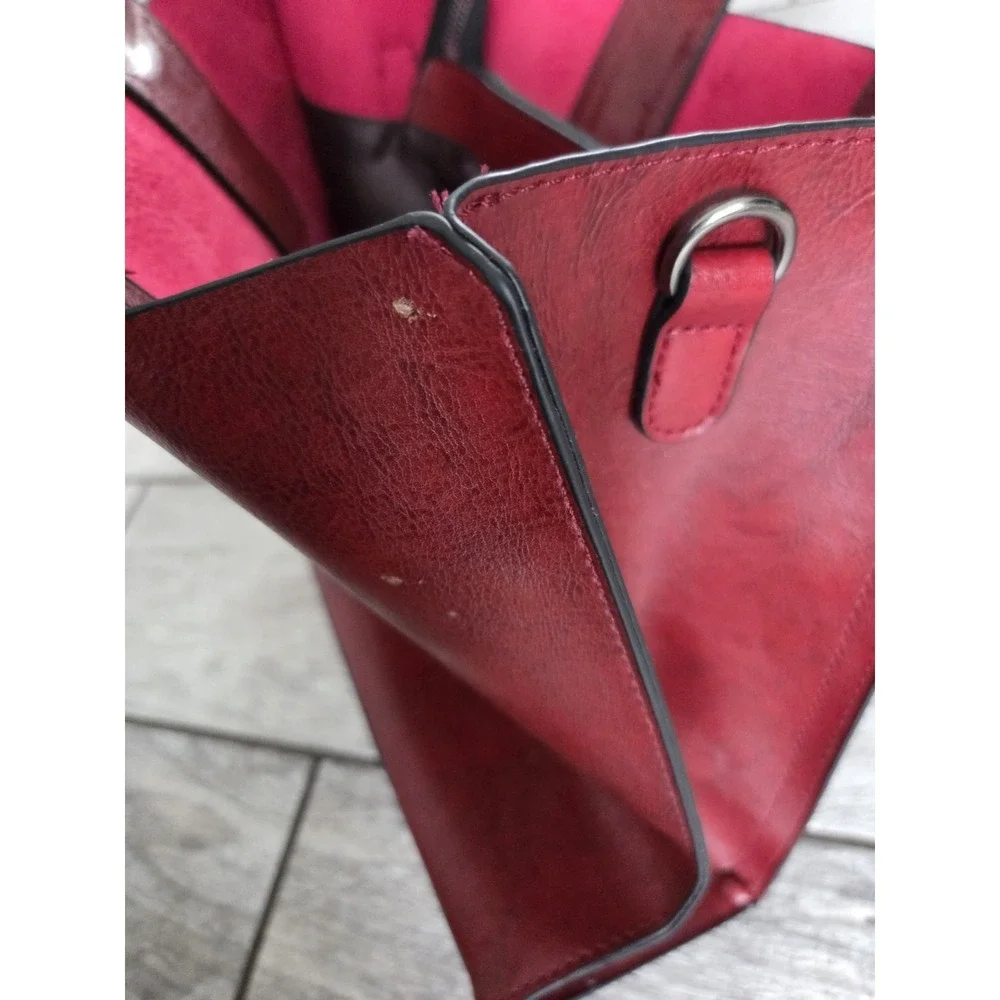 Handmade Leather Handbag Hand-Painted Hawaiian Purse 12×10×5 Red‎ Artsy Boho NEW
